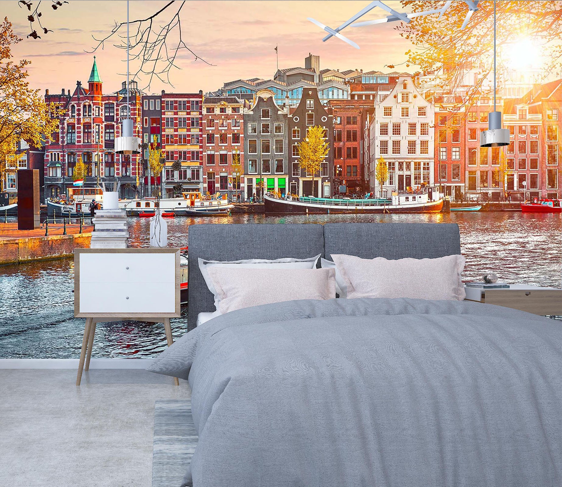 3D City Sunset Boat 416 Vehicle Wall Murals