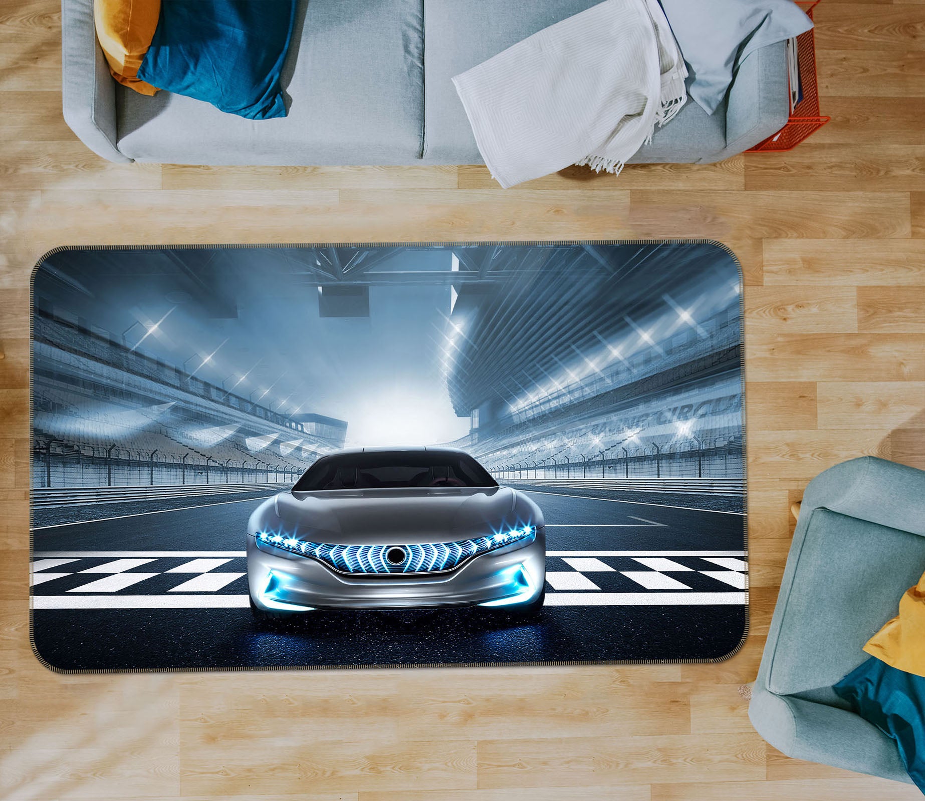 3D Silver Car Starting Point 42090 Vehicle Non Slip Rug Mat