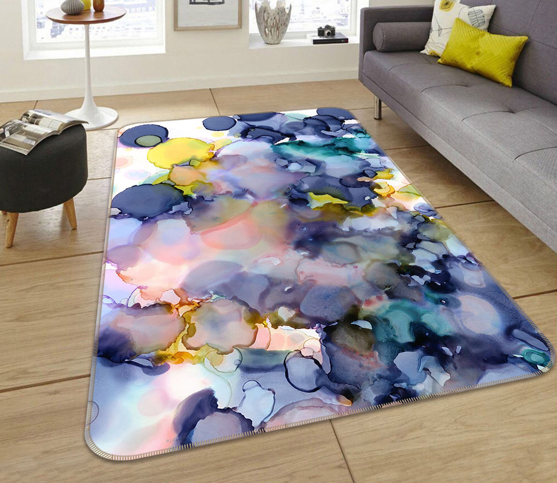 3D Ink Circle Pattern 65015 Non Slip Rug Mat