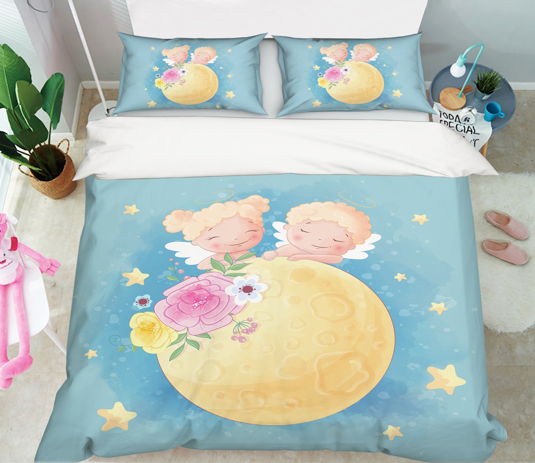 3D Cartoon Moon Angel Doll 58202 Bed Pillowcases Quilt