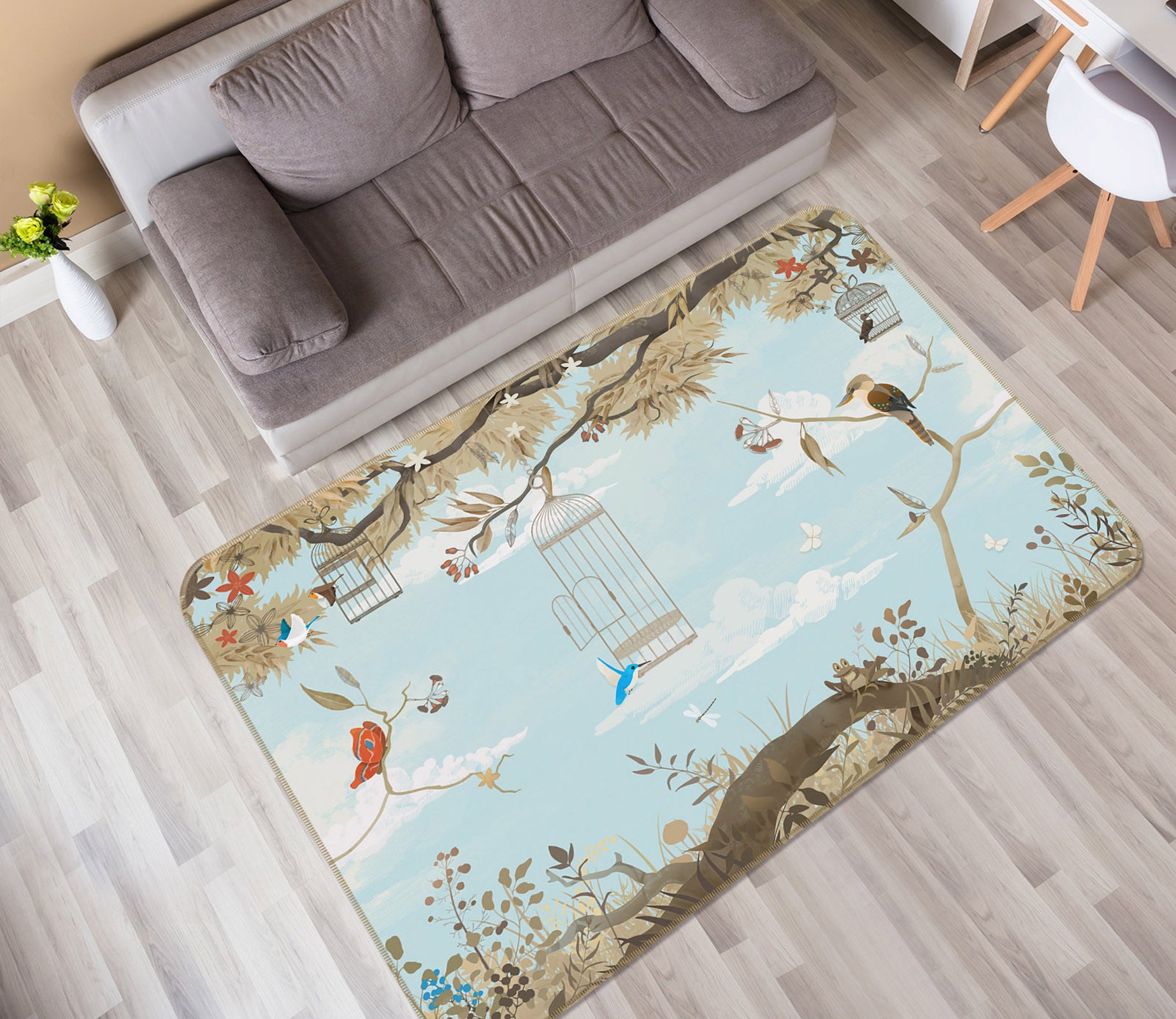 3D Branches Bird 34045 Non Slip Rug Mat