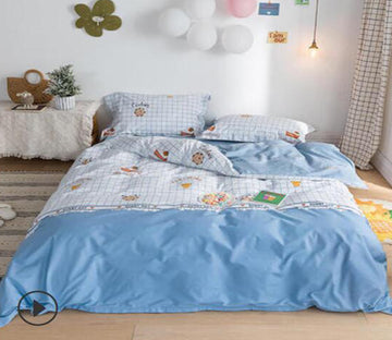 3D Light Blue Plaid 14101 Bed Pillowcases Quilt