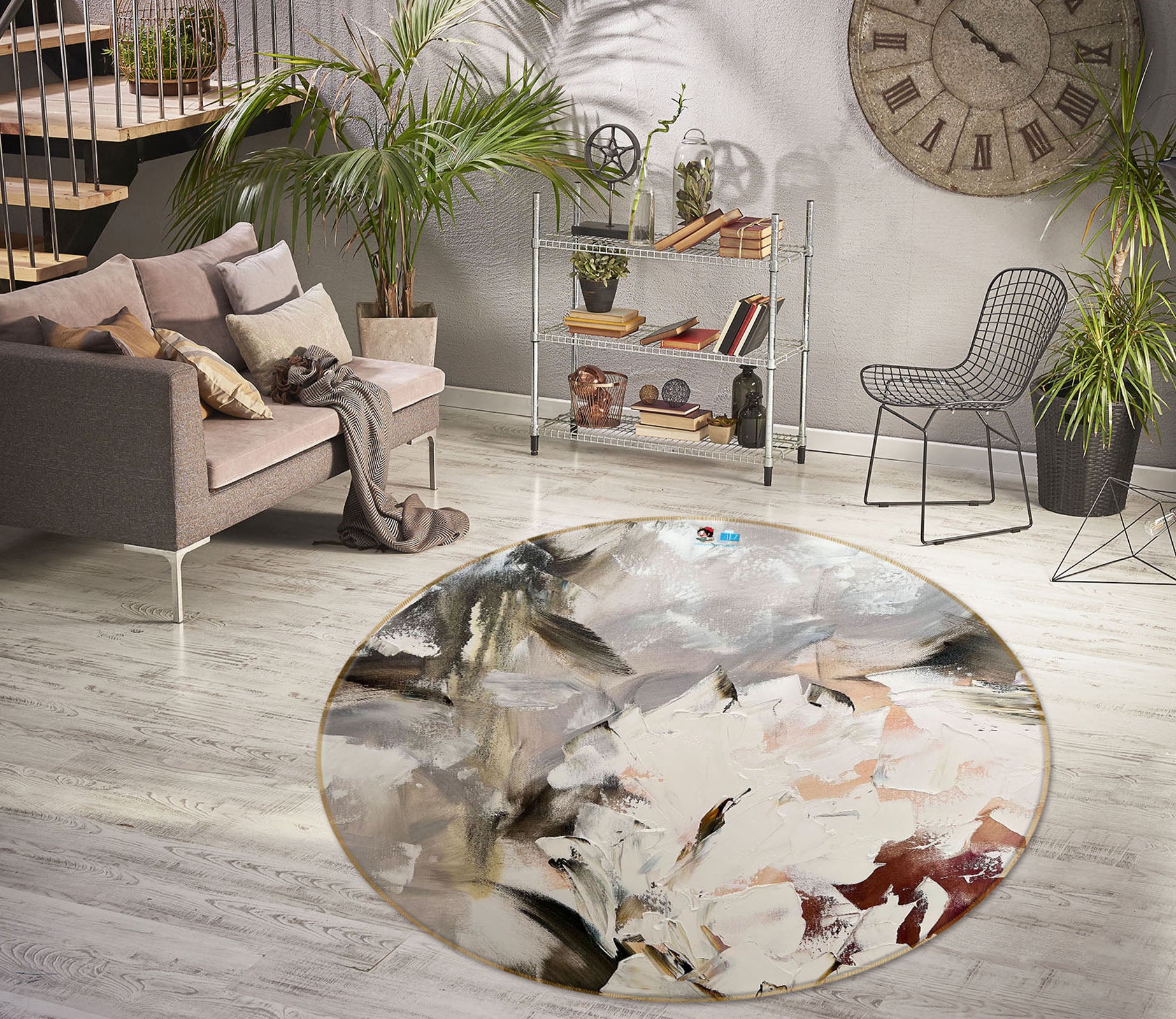 3D White Flower 3904 Skromova Marina Rug Round Non Slip Rug Mat