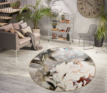 3D White Flower 3904 Skromova Marina Rug Round Non Slip Rug Mat