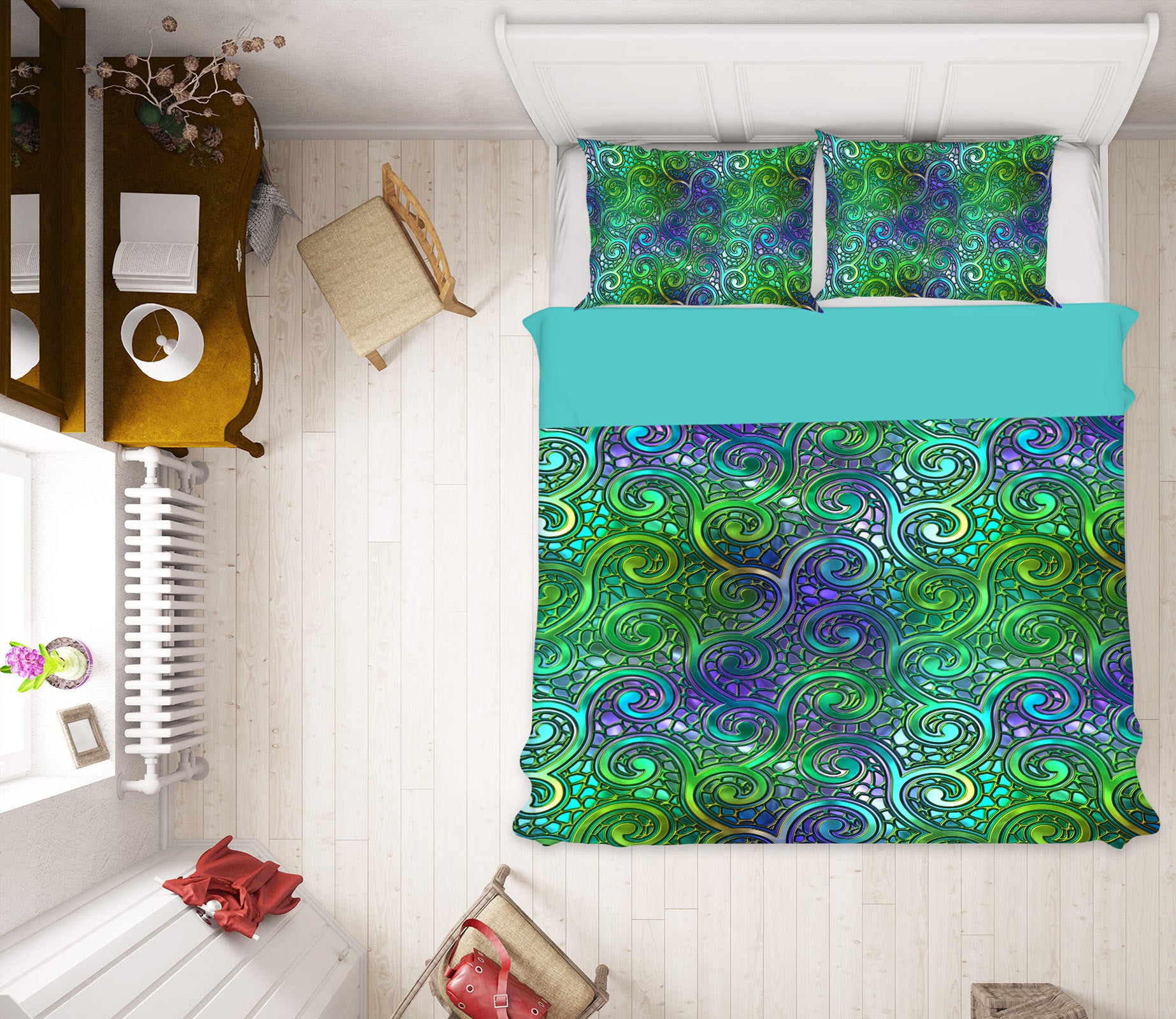 3D Green Pattern 14053 Bed Pillowcases Quilt
