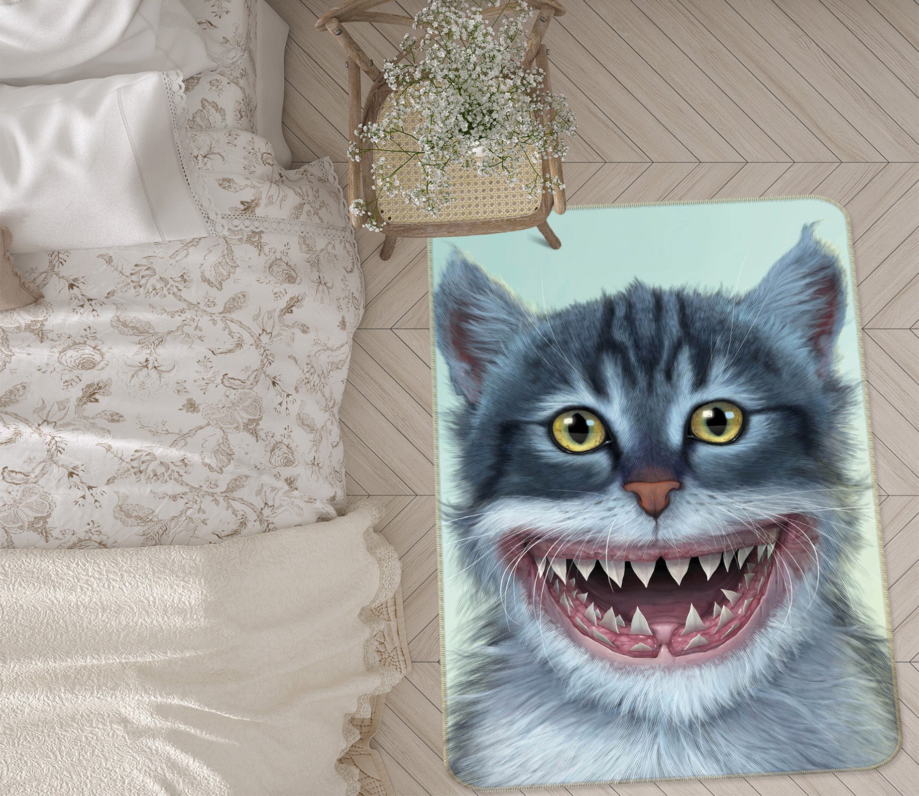 3D Shark Mouth Cat 84255 Vincent Hie Rug Non Slip Rug Mat