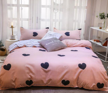 3D Pink Background Black Love 5191 Bed Pillowcases Quilt