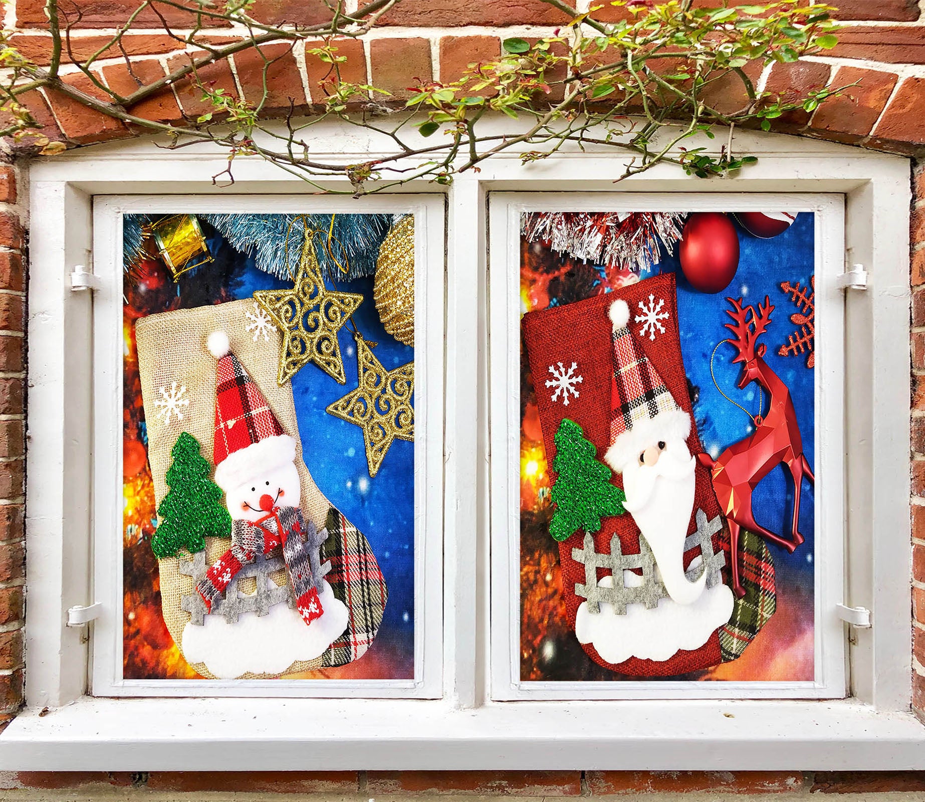 3D Santa Snowman 43056 Christmas Window Film Print Sticker Cling Stained Glass Xmas