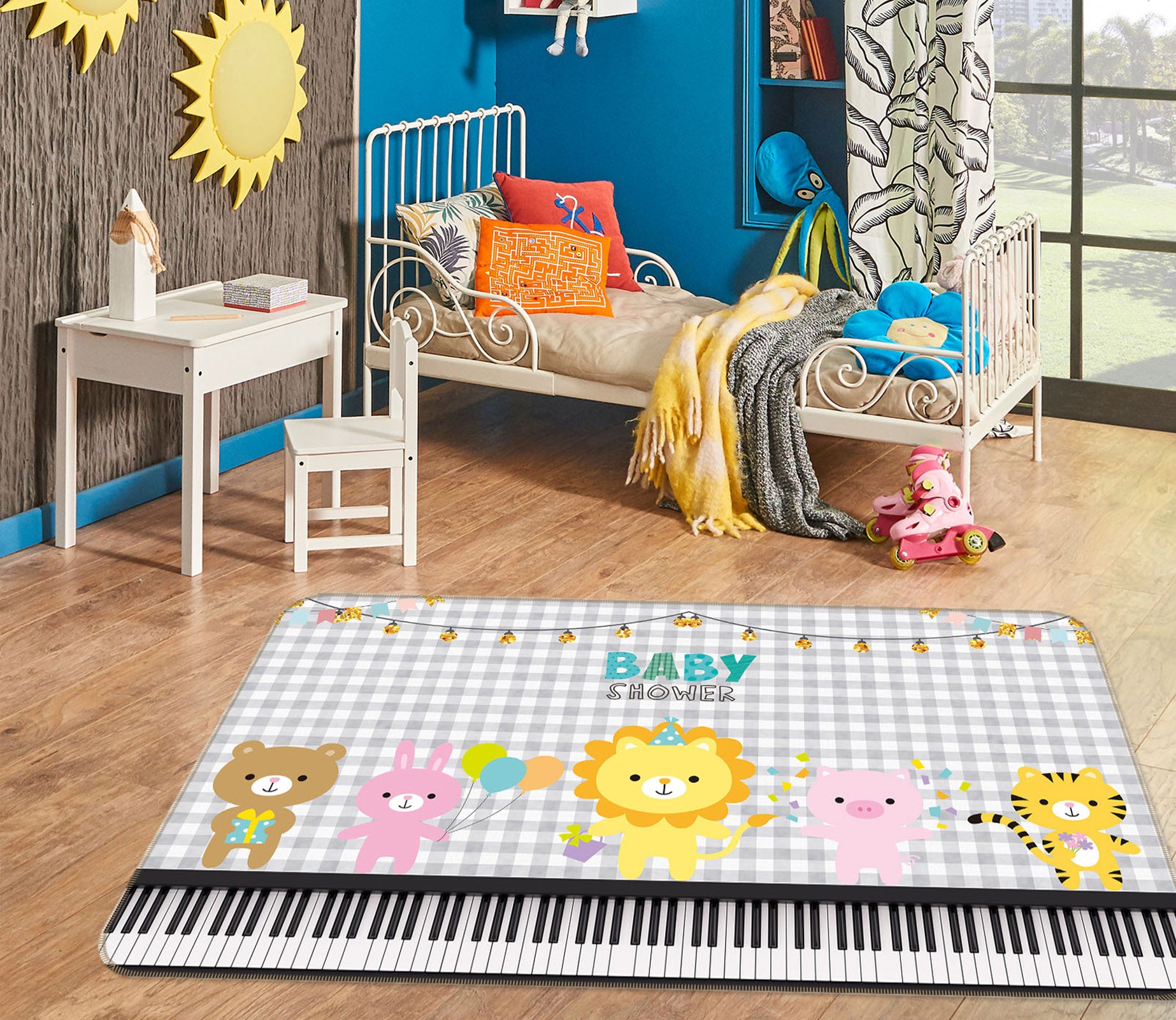 3D Little Animals Piano 34091 Non Slip Rug Mat