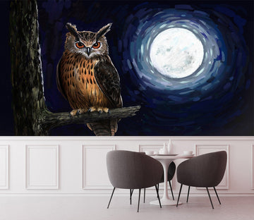 3D Moon Owl 334 Wall Murals Wallpaper AJ Wallpaper 2 