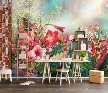3D Red Flowers WC098 Wall Murals