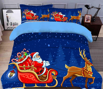 3D Santa Sleigh Deer 45208 Christmas Quilt Duvet Cover Xmas Bed Pillowcases
