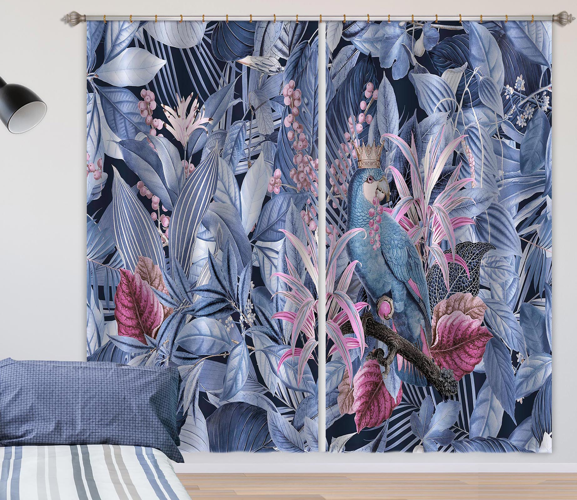 3D Parrot Purple Leaf 004 Andrea haase Curtain Curtains Drapes