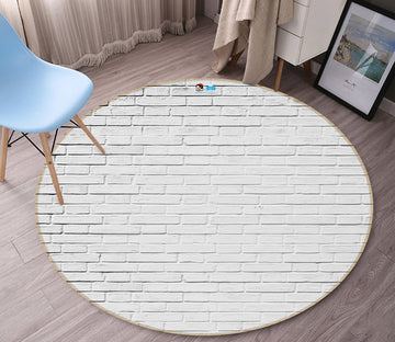 3D White Brick Wall 74006 Round Non Slip Rug Mat