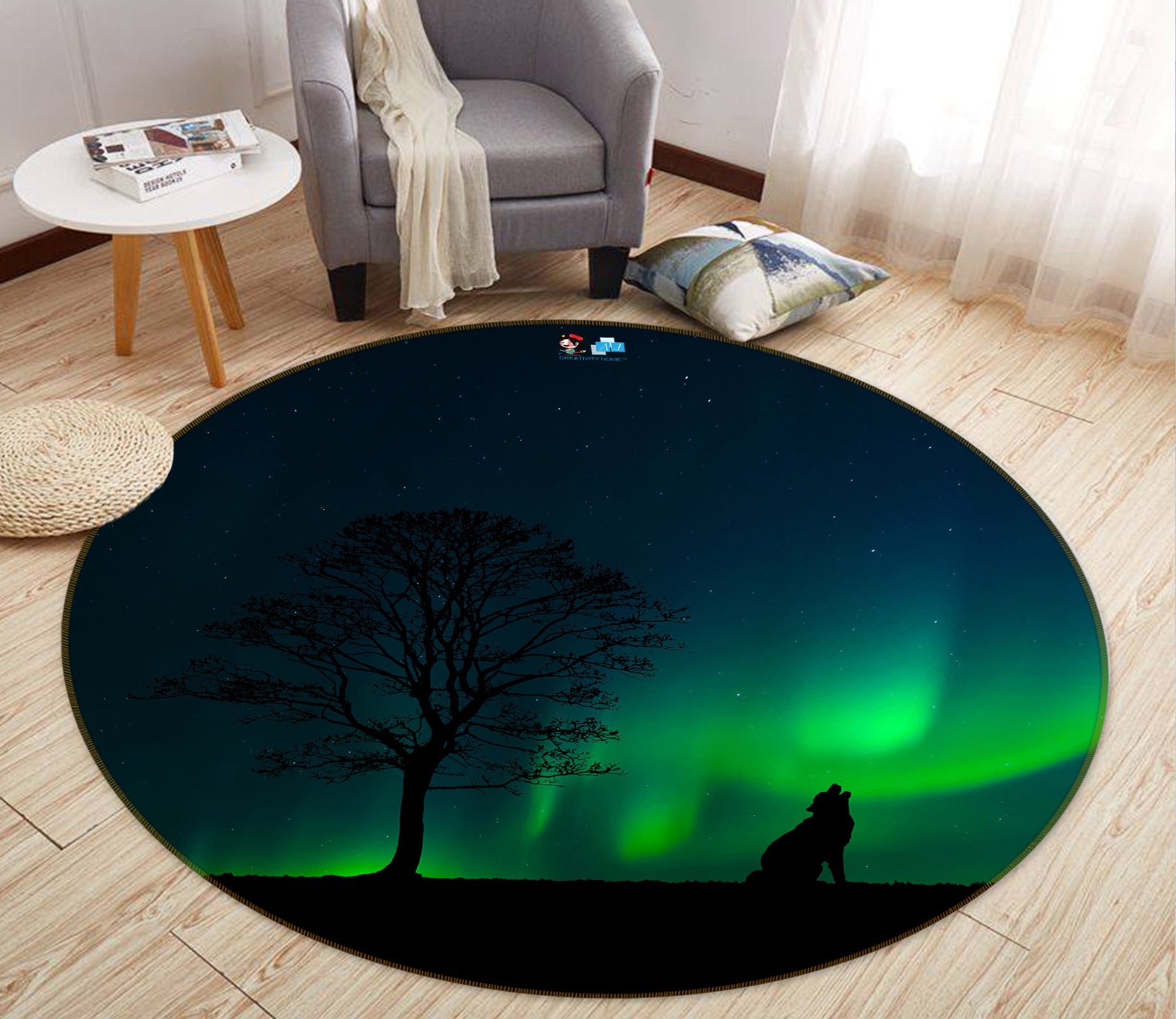 3D Green Light Trees 81199 Round Non Slip Rug Mat