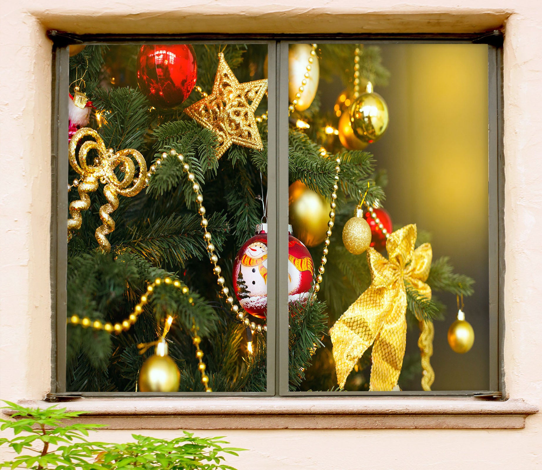 3D Christmas Tree Pendant 42198 Christmas Window Film Print Sticker Cling Stained Glass Xmas