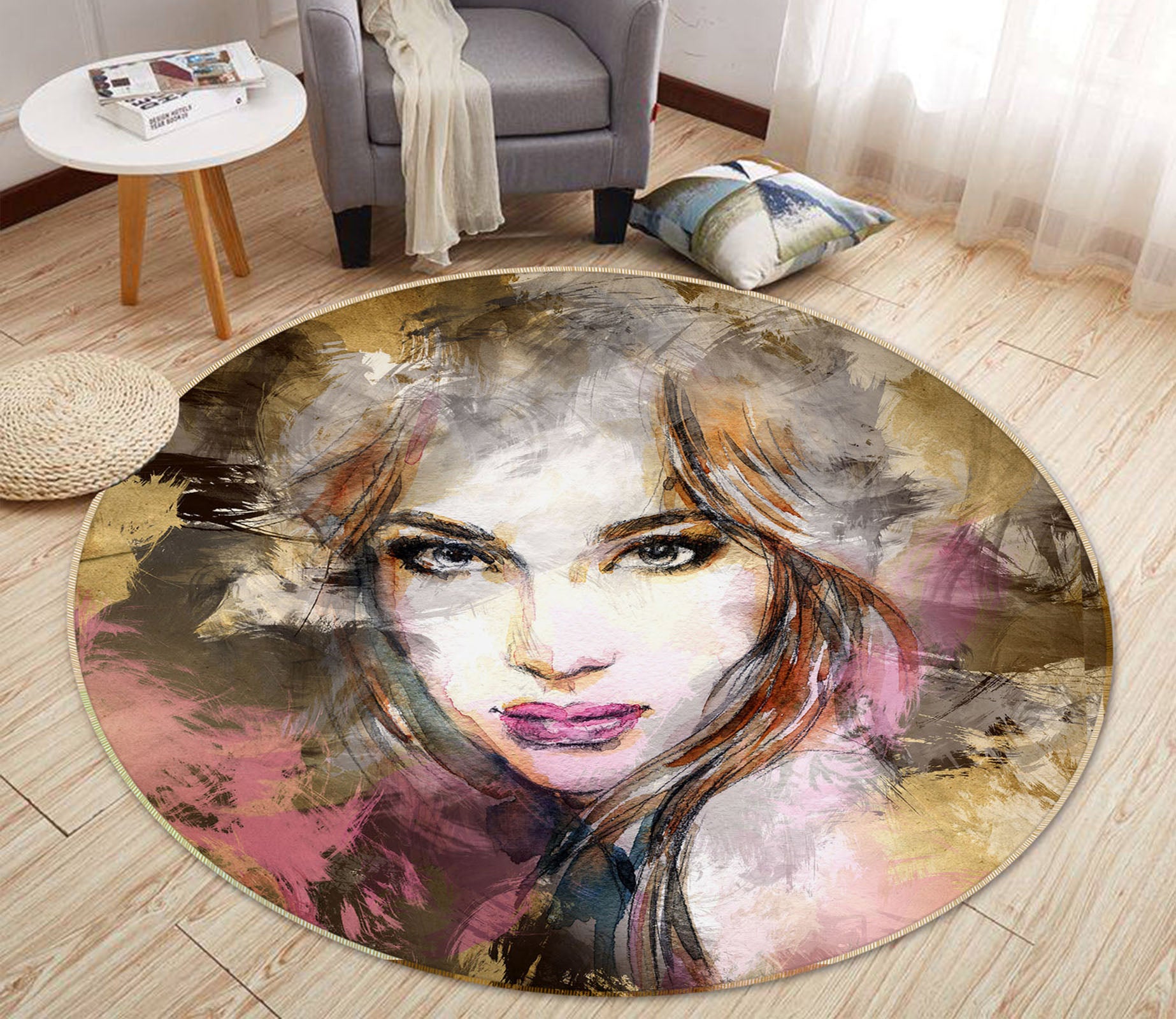 3D Beauty Female 36212 Round Non Slip Rug Mat