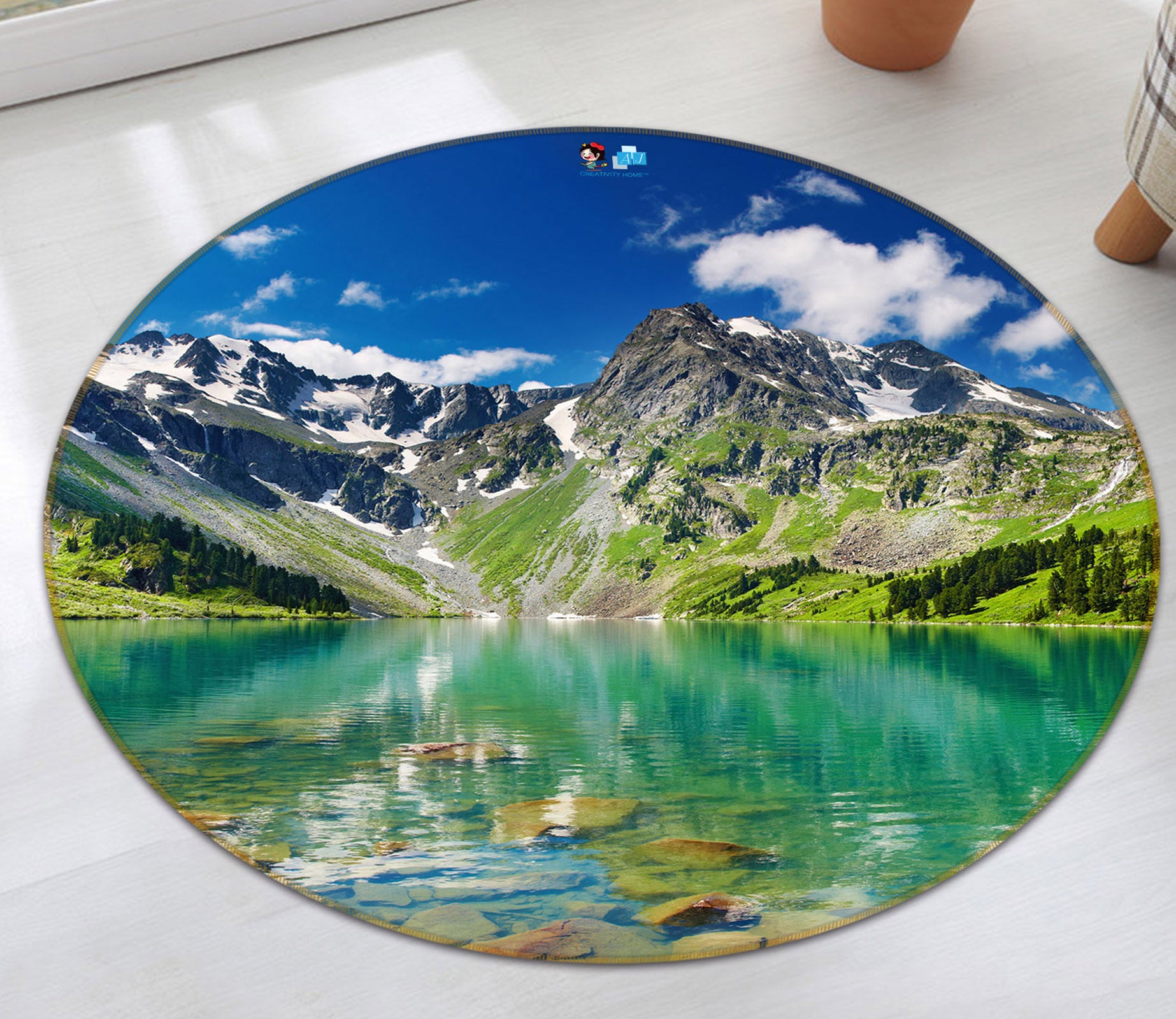3D Mountains Rivers 72058 Round Non Slip Rug Mat