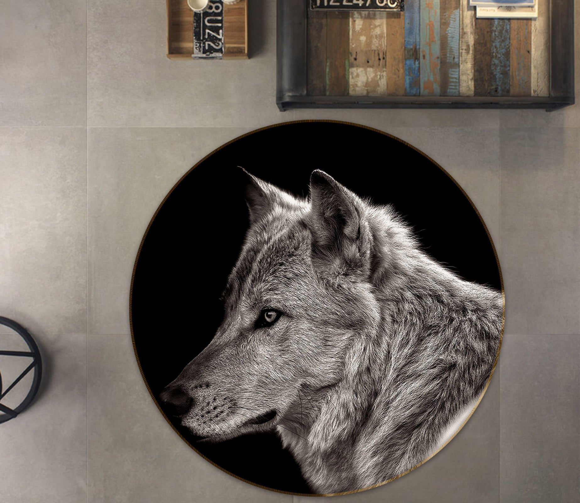 3D Wolf 37175 Animal Round Non Slip Rug Mat