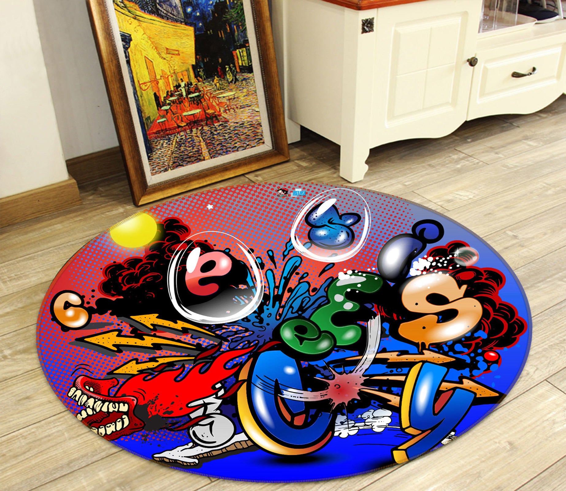 3D Color Graffiti Font 81253 Round Non Slip Rug Mat