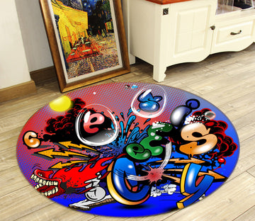 3D Color Graffiti Font 81253 Round Non Slip Rug Mat