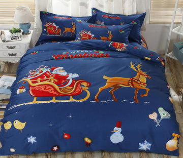 3D Santa Deer Sleigh 46016 Christmas Quilt Duvet Cover Xmas Bed Pillowcases