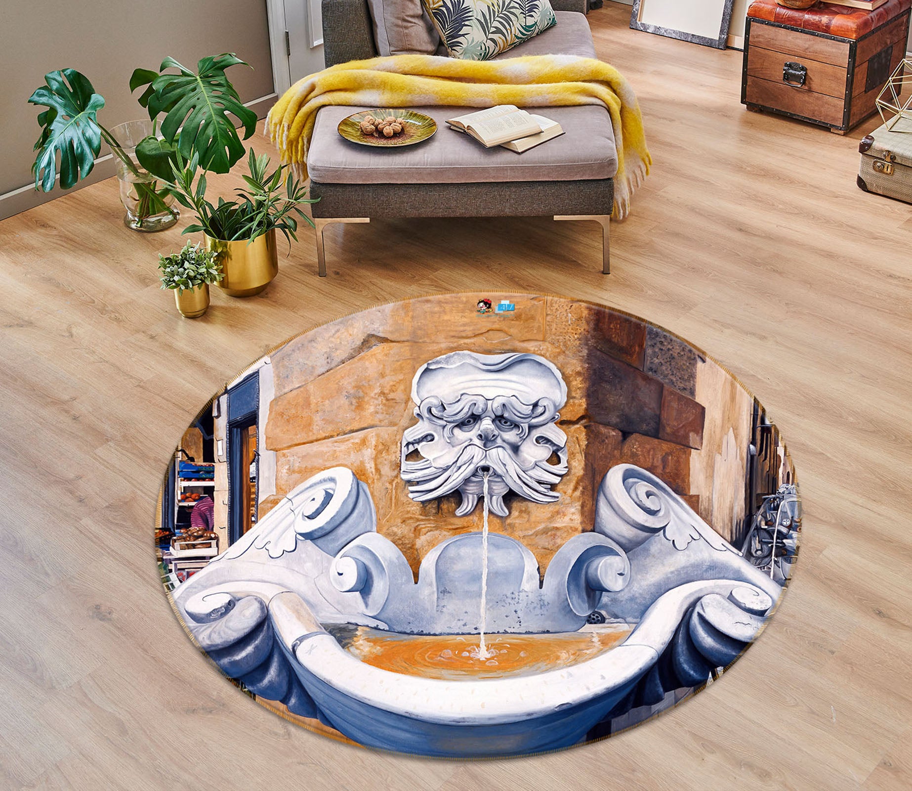 3D Pattern Statue 11093 Matthew Holden Bates Rug Round Non Slip Rug Mat