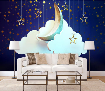 3D Moon Stars Clouds WC1830 Wall Murals
