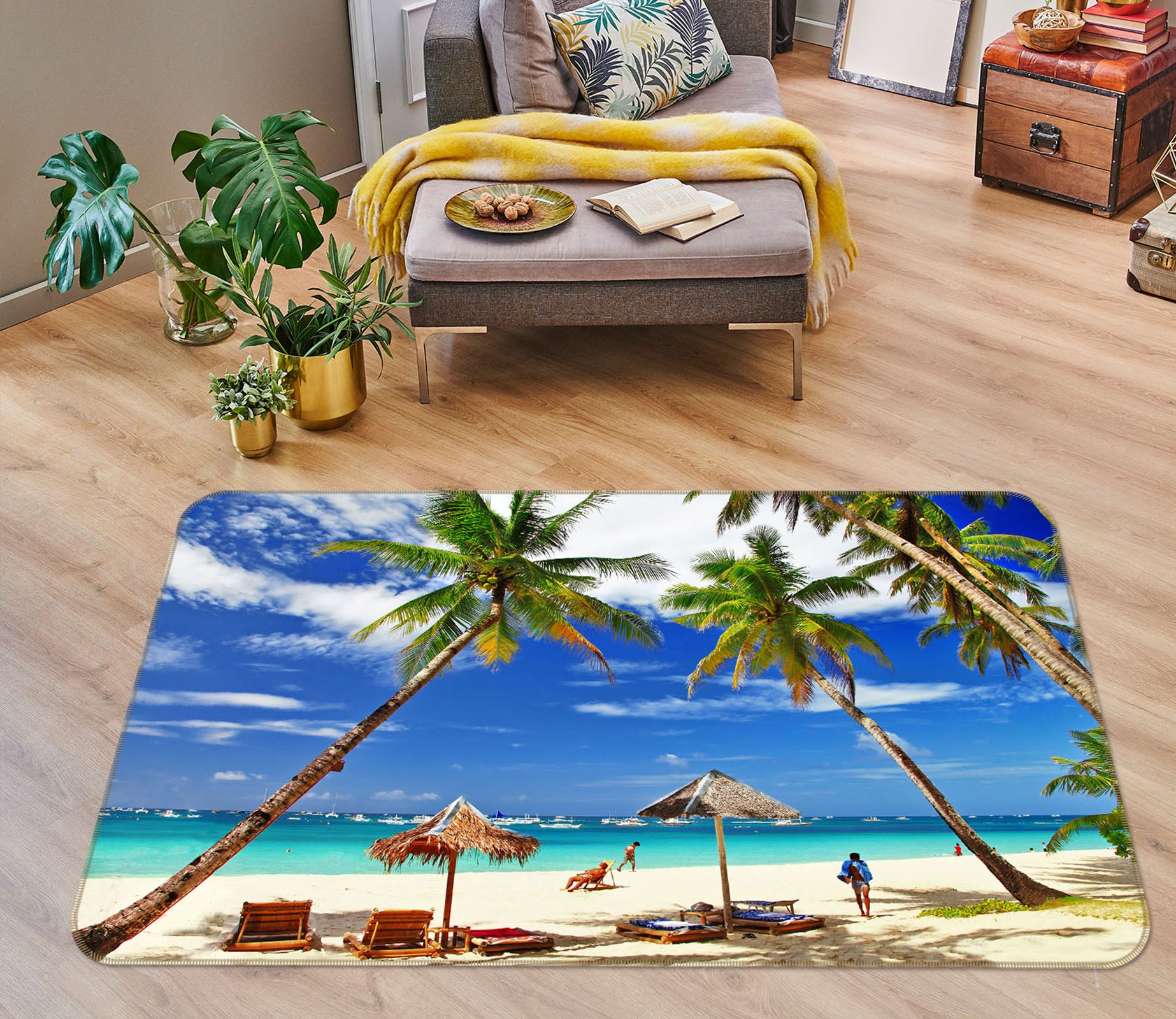 3D Seaside Coconut Tree 34125 Non Slip Rug Mat