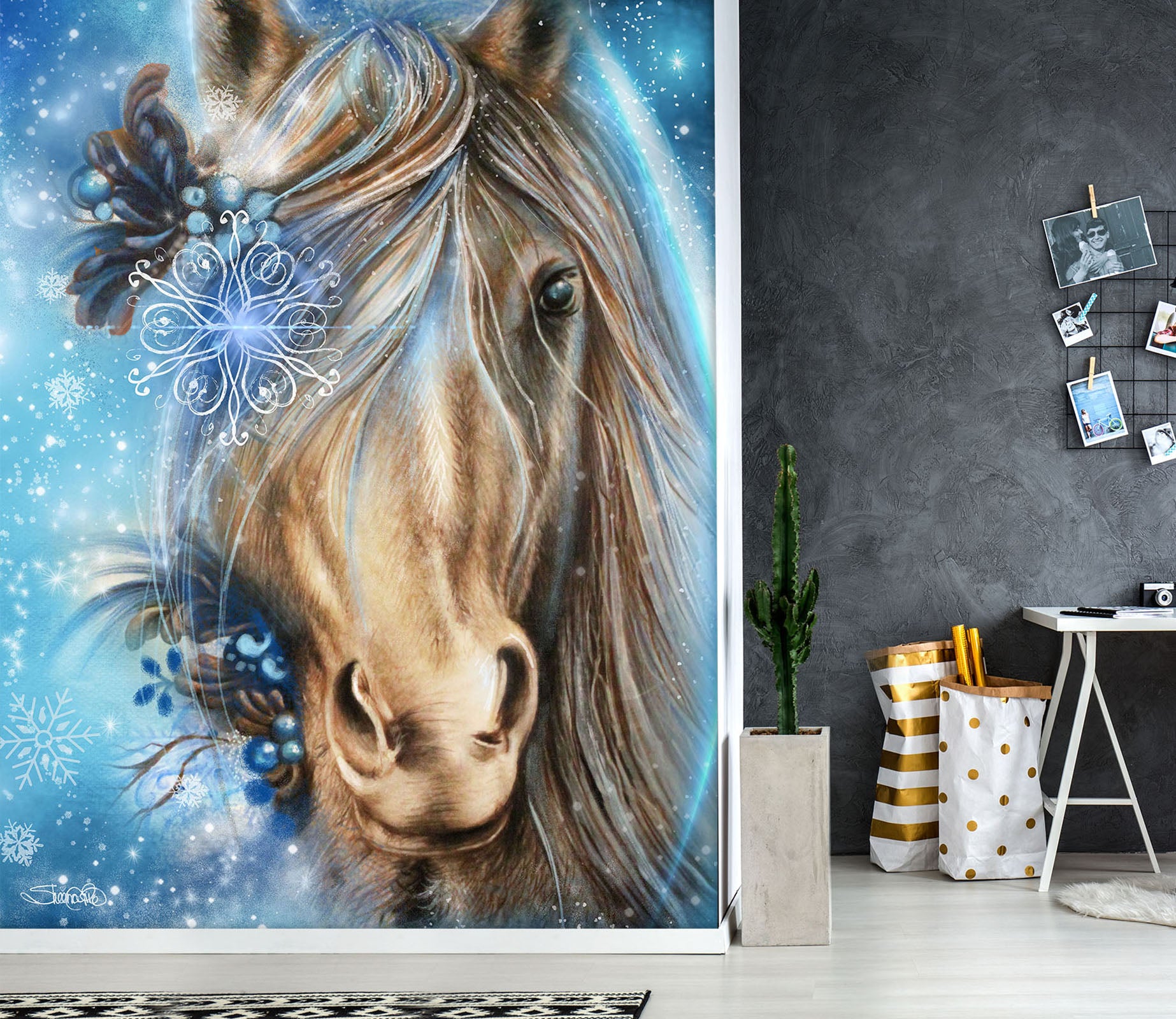 3D Snowflake Horse 8455 Sheena Pike Wall Mural Wall Murals