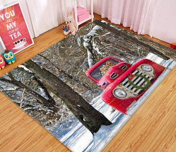 3D Snow Red Car 67206 Vehicle Non Slip Rug Mat