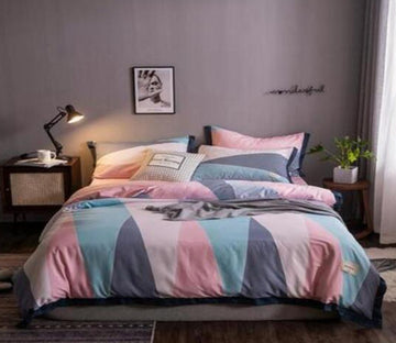 3D Pink Blue Gray Big Triangle 14035 Bed Pillowcases Quilt
