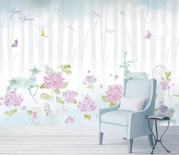 3D Flower Fawn 071 Wall Murals Wallpaper AJ Wallpaper 2 
