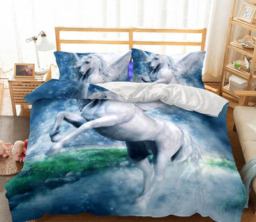 3D White Horse 6127 Bed Pillowcases Quilt