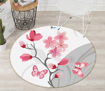 3D Pink Flower Branch 74060 Round Non Slip Rug Mat