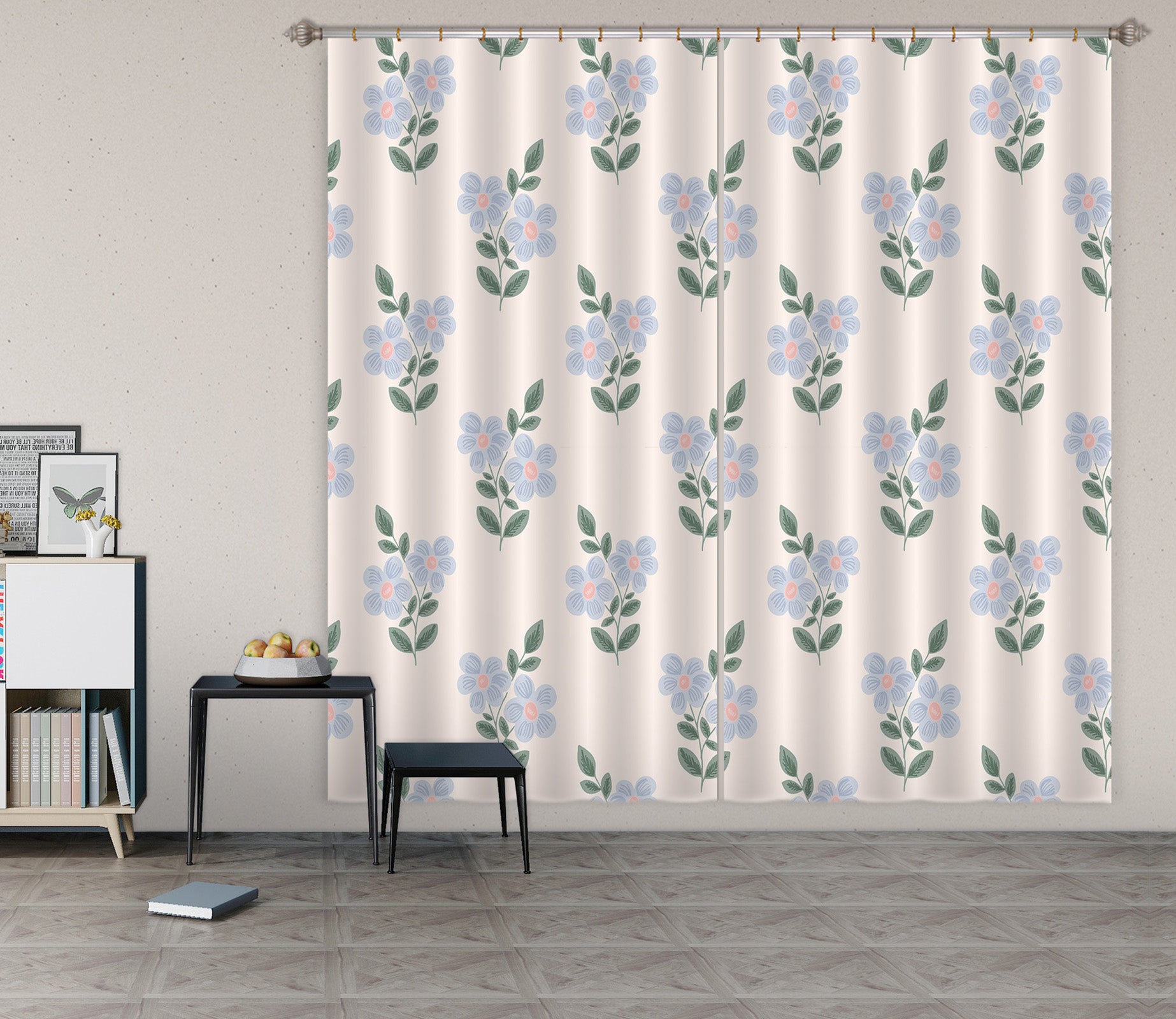 3D Blue Little Flower 111105 Kashmira Jayaprakash Curtain Curtains Drapes