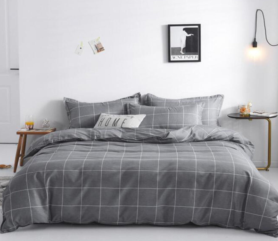3D Big Grey Grid 13023 Bed Pillowcases Quilt