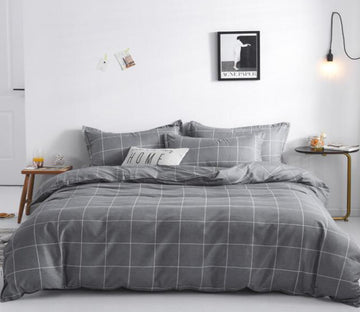 3D Big Grey Grid 13023 Bed Pillowcases Quilt