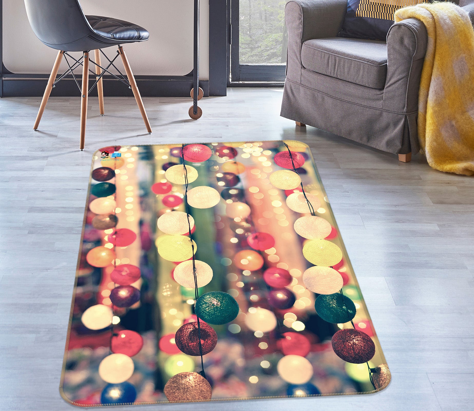 3D Colorful Ball String Lights 55136 Christmas Non Slip Rug Mat Xmas