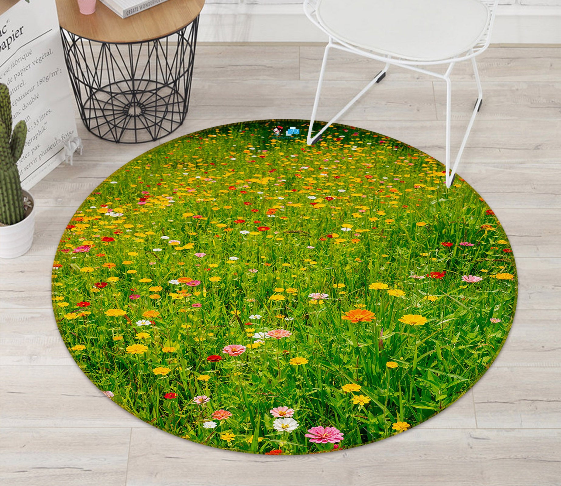 3D Grass Flowers 71177 Round Non Slip Rug Mat