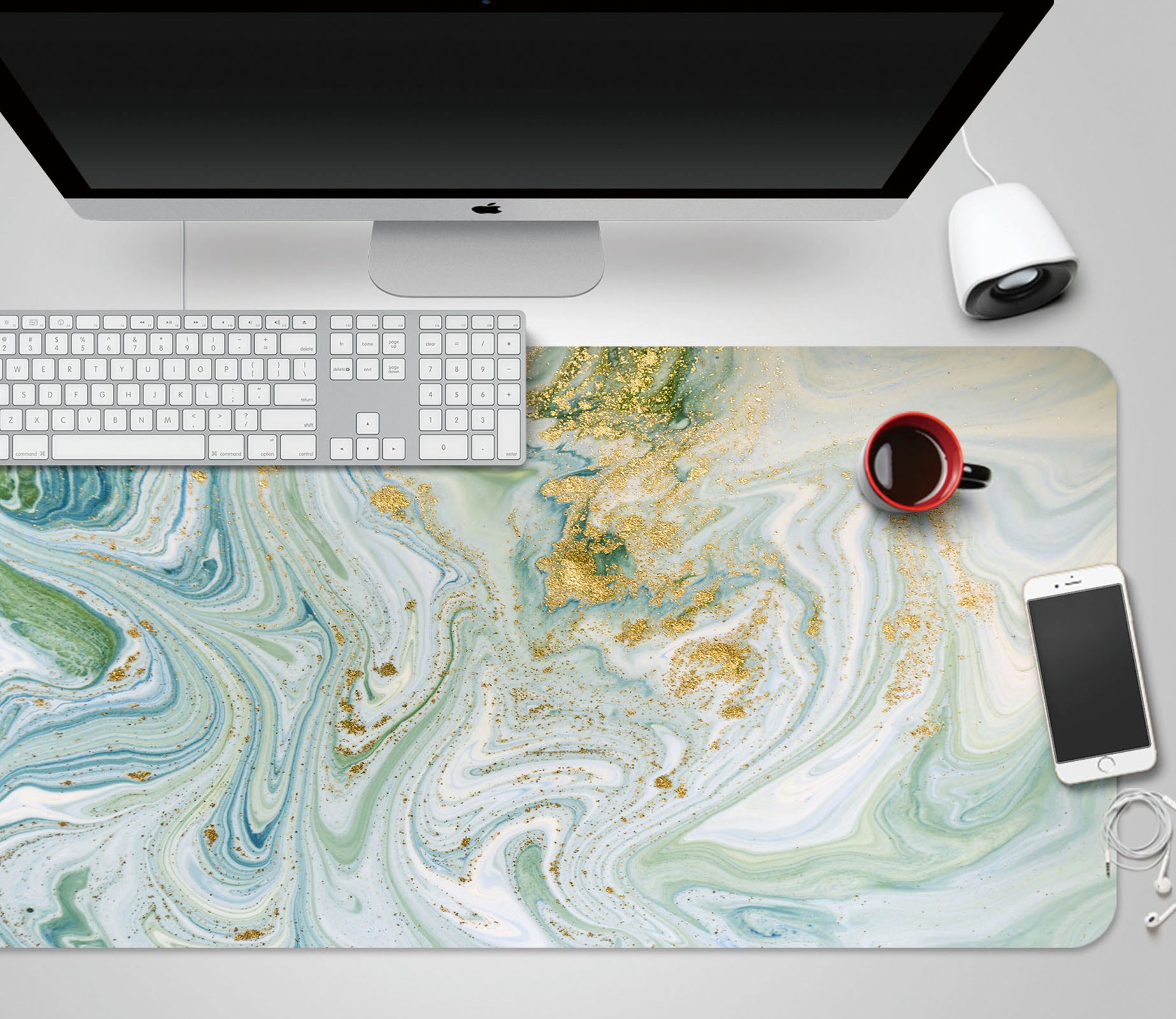 3D Golden Green Lines 18010 Desk Mat