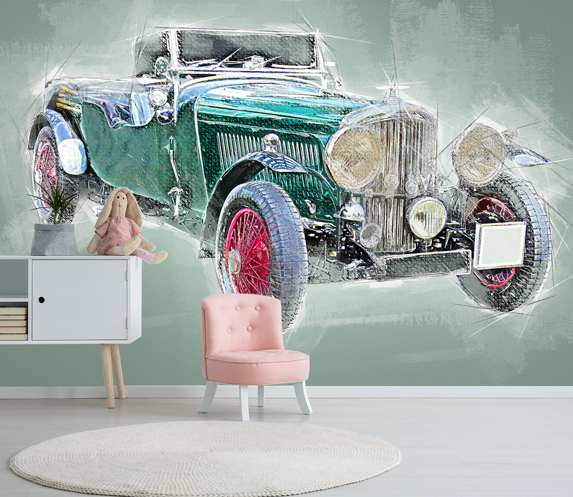 3D Blue Vehicle 200 Vehicle Wall Murals