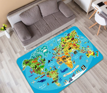 3D Island Forest 314 World Map Non Slip Rug Mat