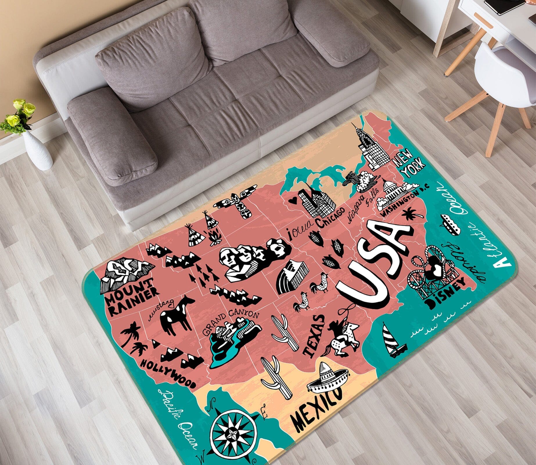 3D Color Graffiti 247 World Map Non Slip Rug Mat Mat AJ Creativity Home 
