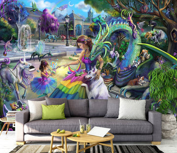 3D Dragons Garden 1410 Rose Catherine Khan Wall Mural Wall Murals