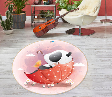 3D Red Umbrella Panda 74223 Round Non Slip Rug Mat