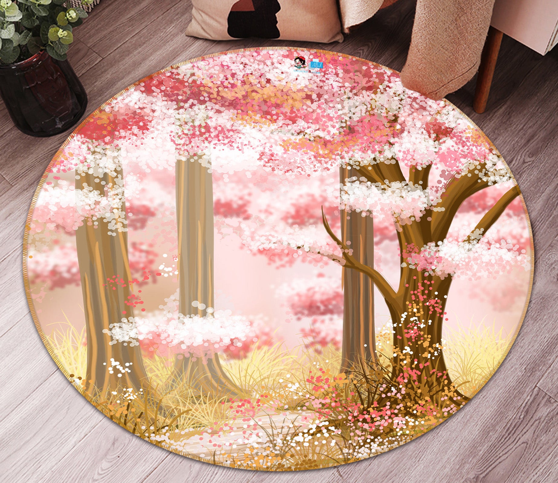 3D Cherry Tree 81024 Round Non Slip Rug Mat