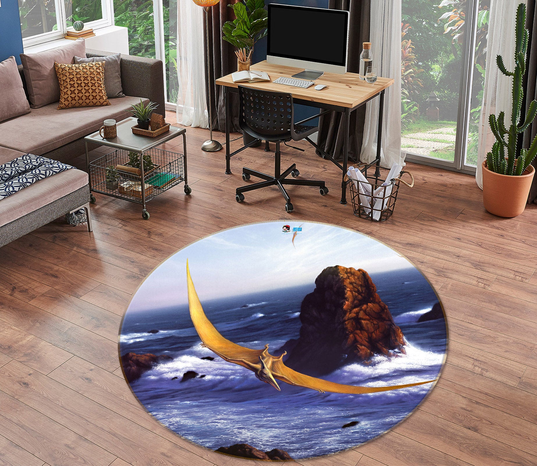 3D Pteranadon 85142 Jerry LoFaro Rug Round Non Slip Rug Mat