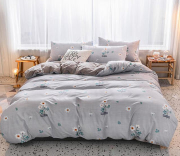 3D Gray Daisy 3177 Bed Pillowcases Quilt