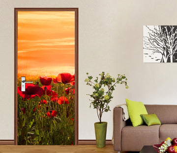 3D Red Flower Meadow 12257 Marco Carmassi Door Mural
